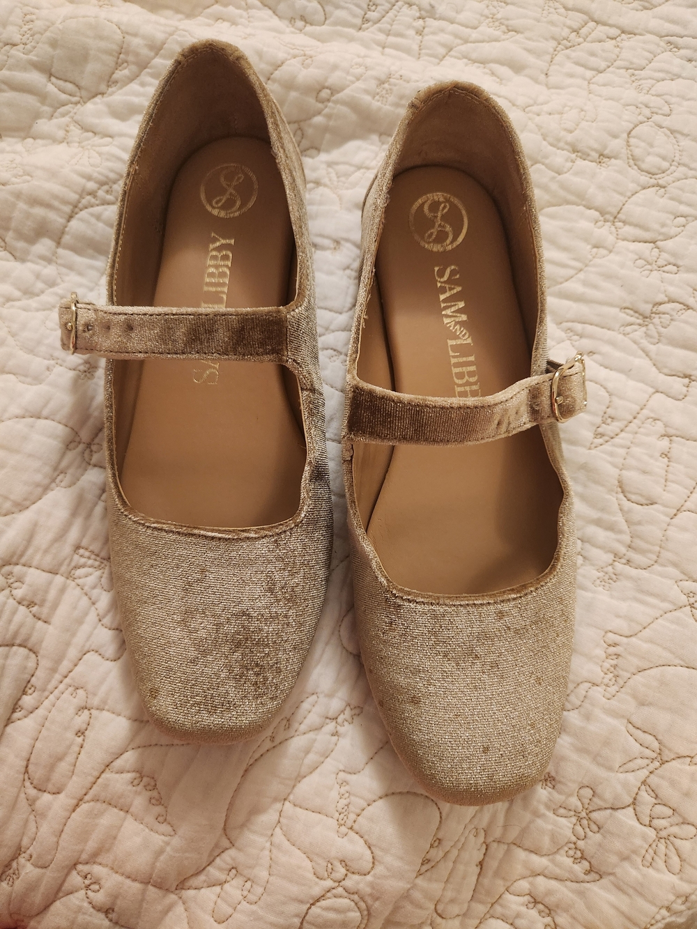 Sam & Libby Metallic Gold Velvet Mary Jane Flats
